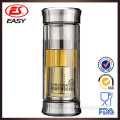 EG401 Double metal cap glass water bottle with stainless steel filter